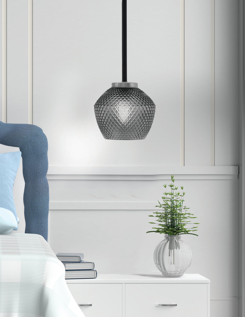 Sandia One Light Mini Pendant in Matte Black & Graphite with Smoke Textured Shade