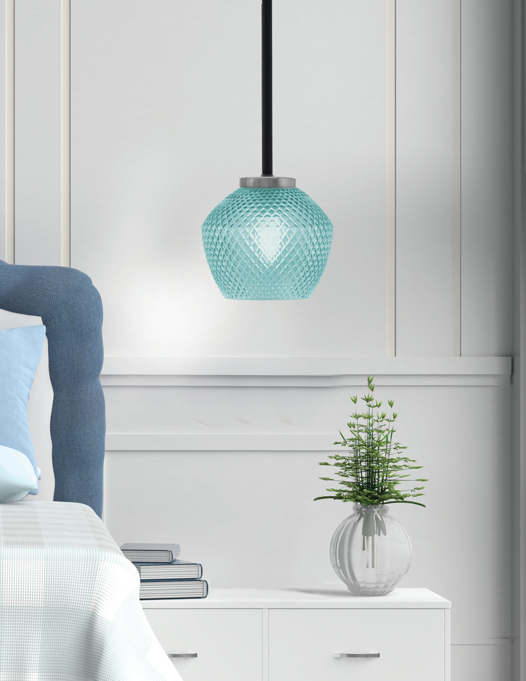Sandia One Light Mini Pendant in Matte Black & Graphite with Turquoise Textured Shade