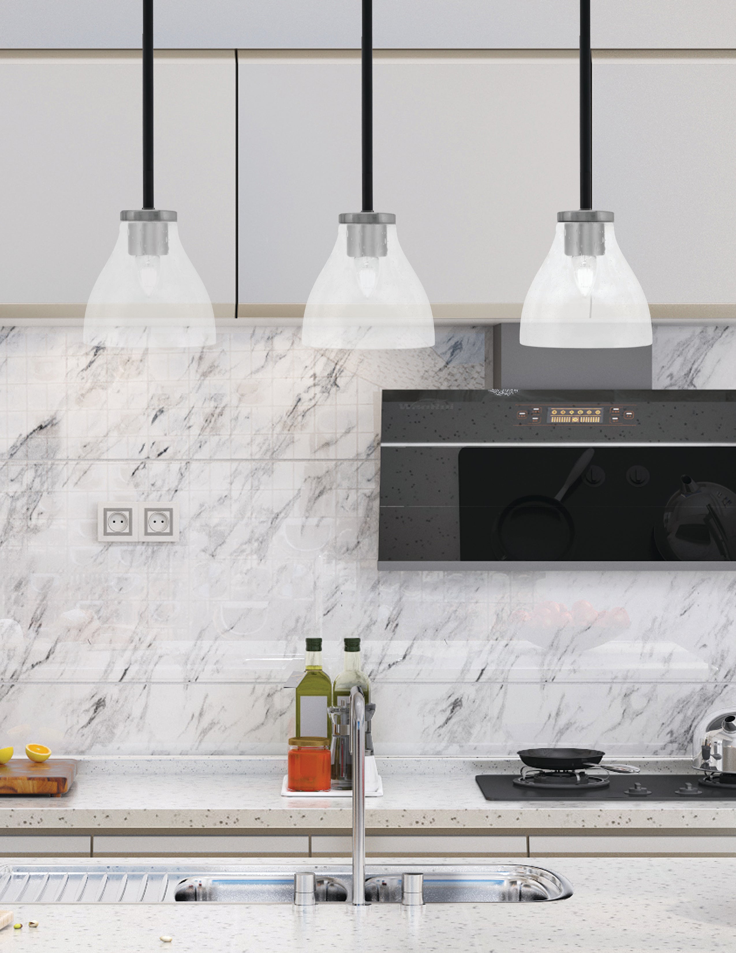 Sandia One Light Mini Pendant in Matte Black & Graphite with Clear Bubble Shade