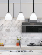 Sandia One Light Mini Pendant in Matte Black & Graphite with White Marble Shade