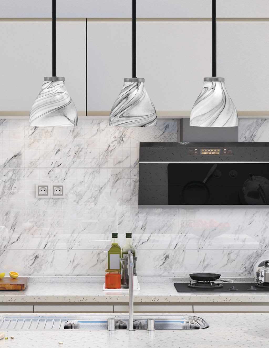 Sandia One Light Mini Pendant in Matte Black & Graphite with Onyx Swirl Shade