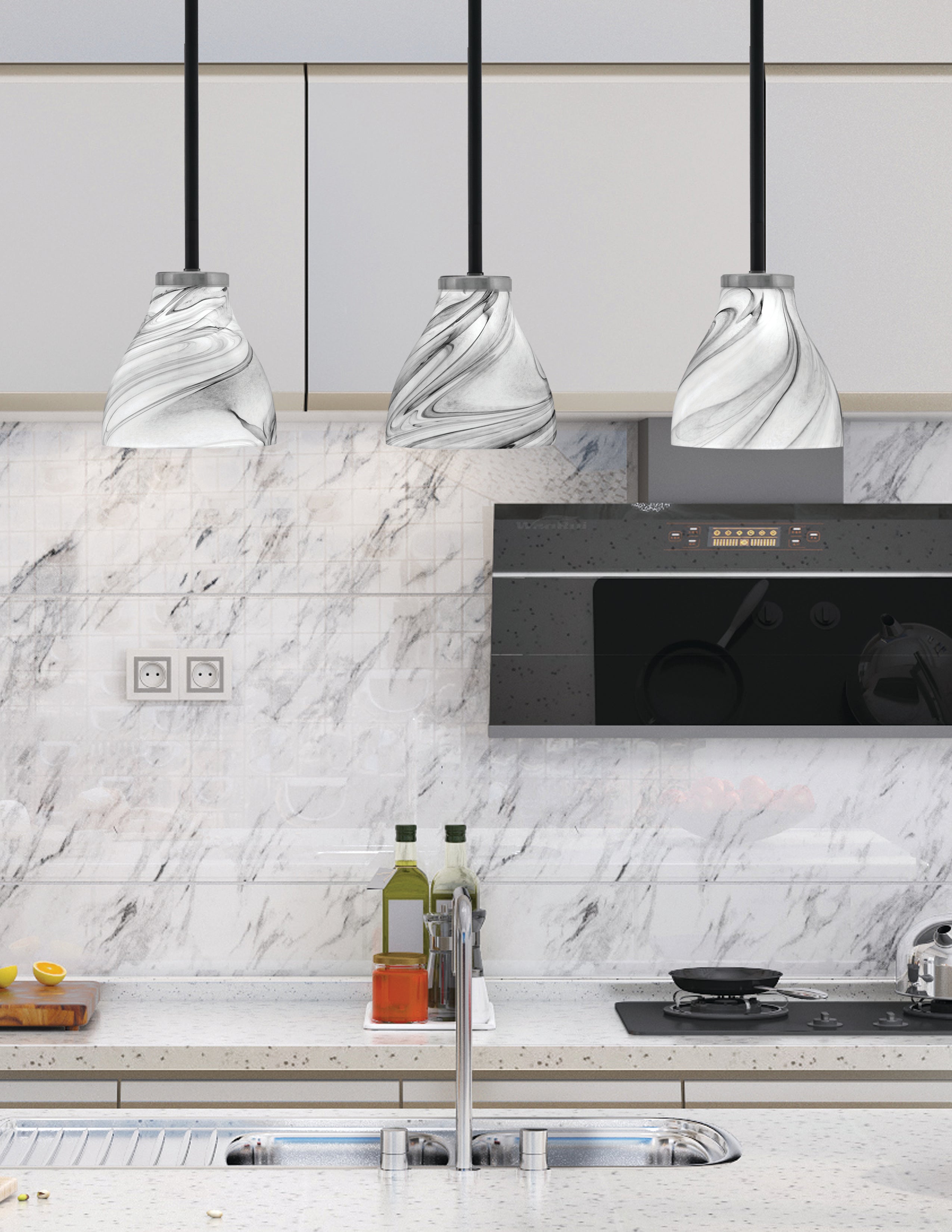 Sandia One Light Mini Pendant in Matte Black & Graphite with Onyx Swirl Shade