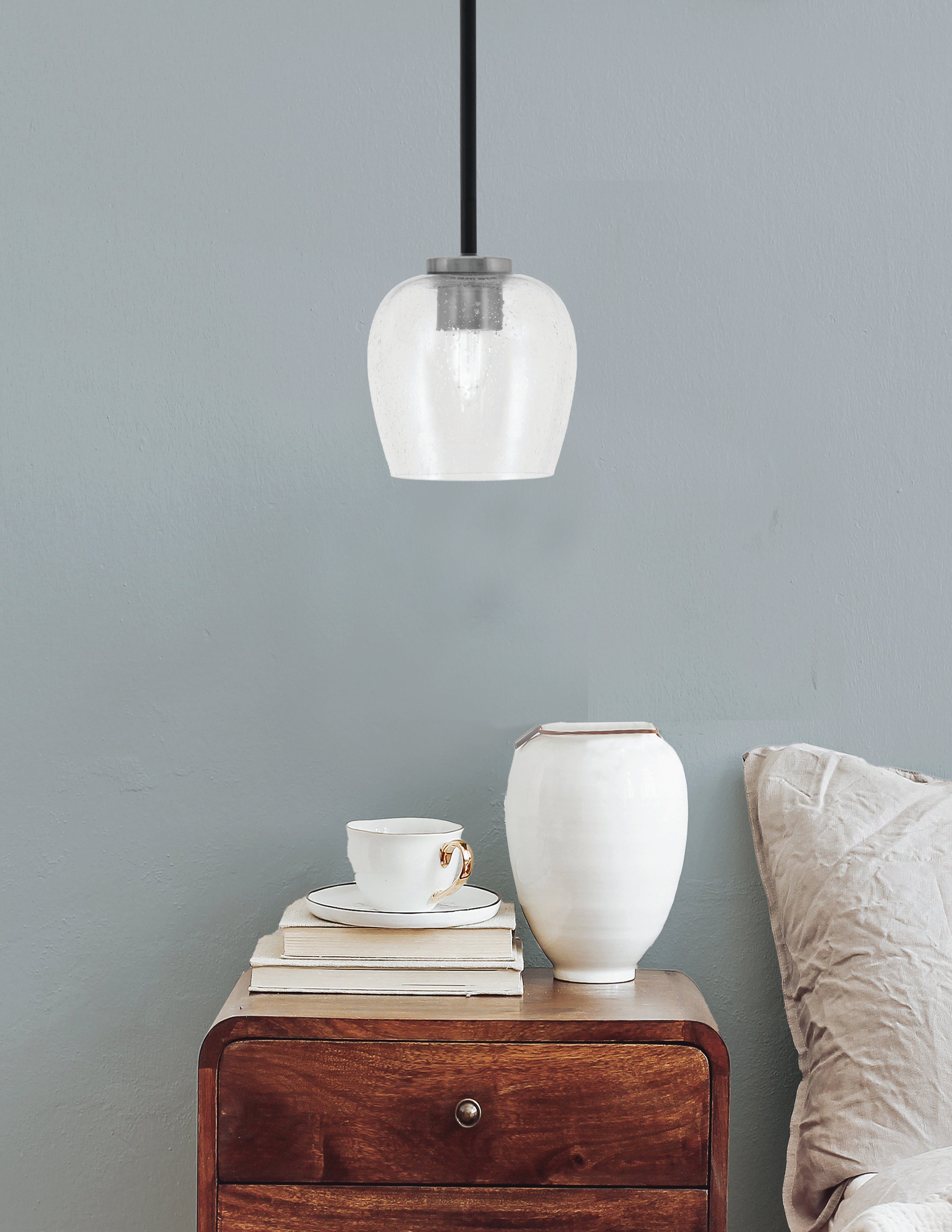 Sandia One Light Mini Pendant in Matte Black & Graphite with Clear Bubble Shade