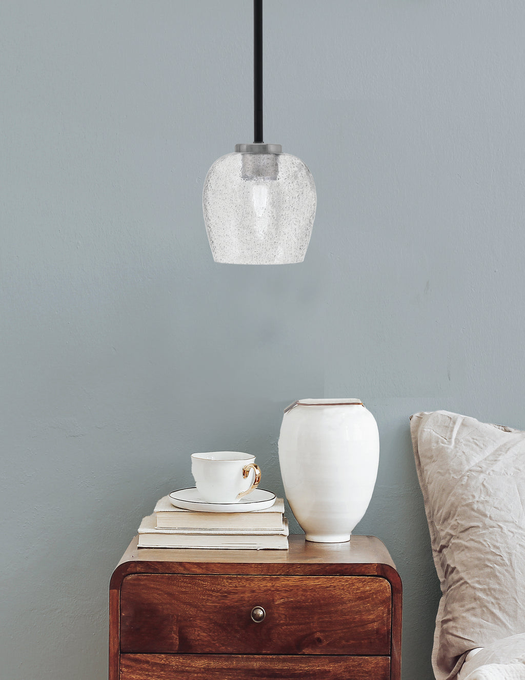 Sandia One Light Mini Pendant in Matte Black & Graphite with Smoke Bubble Shade