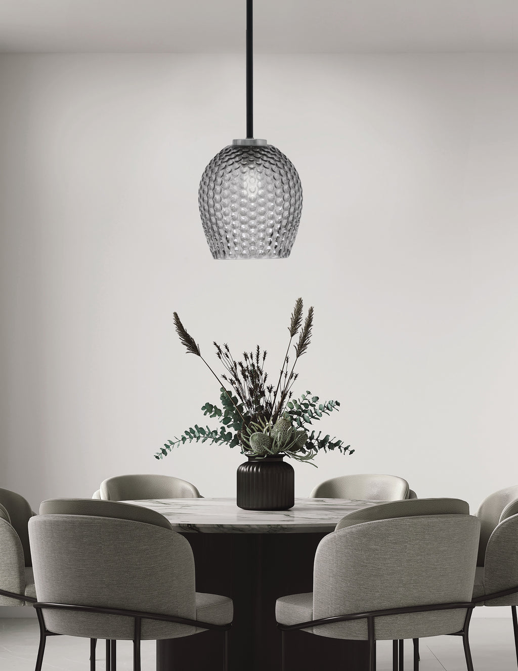 Sandia One Light Mini Pendant in Matte Black & Graphite with Smoke Textured Shade