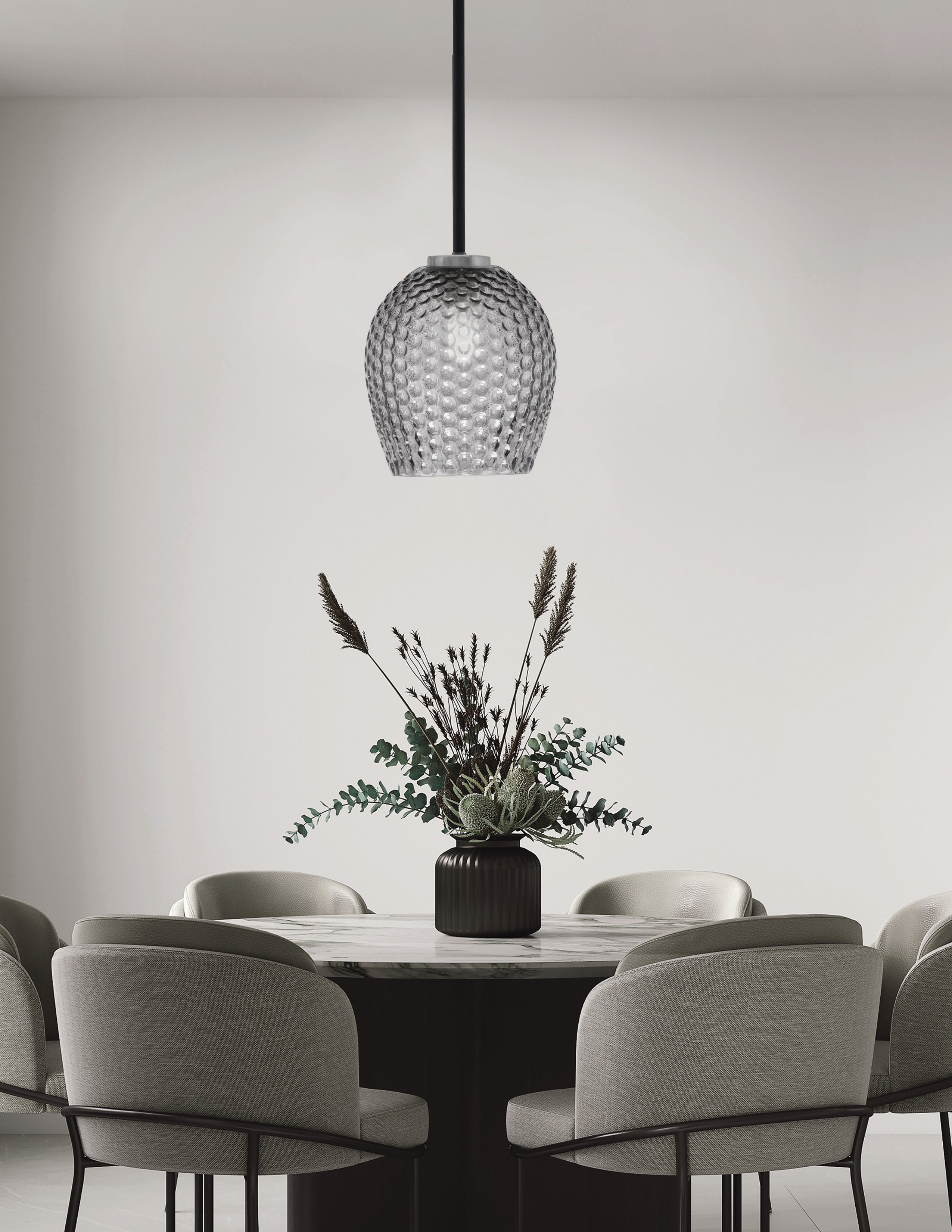 Sandia One Light Mini Pendant in Matte Black & Graphite with Smoke Textured Shade