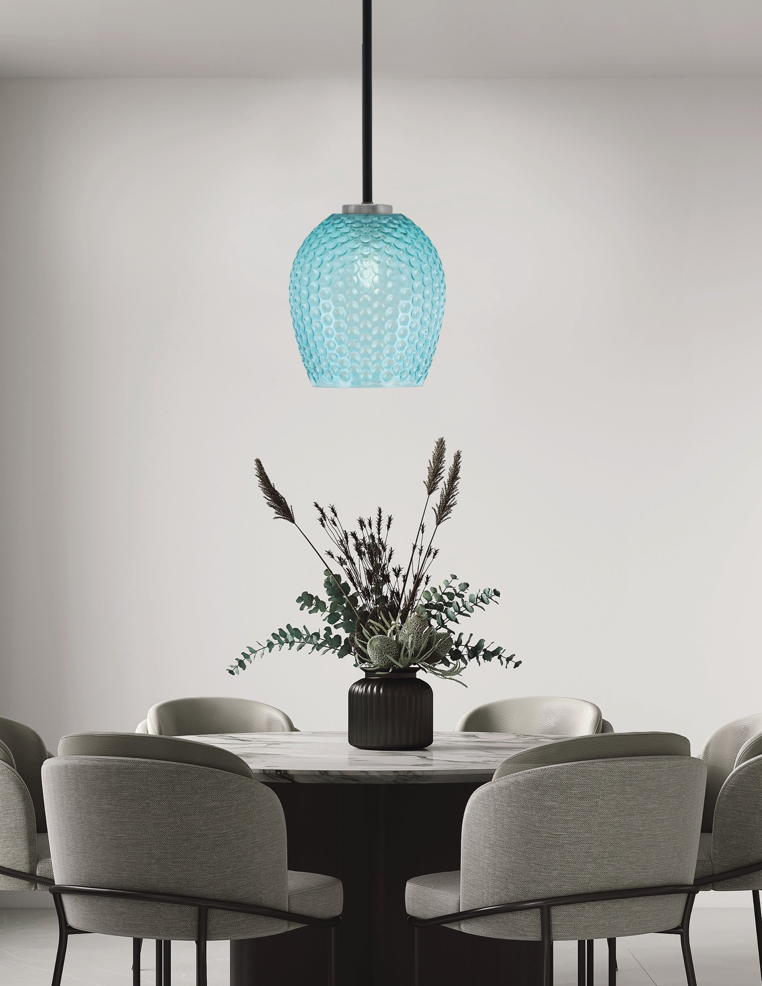 Sandia One Light Mini Pendant in Matte Black & Graphite with Turquoise Textured Shade