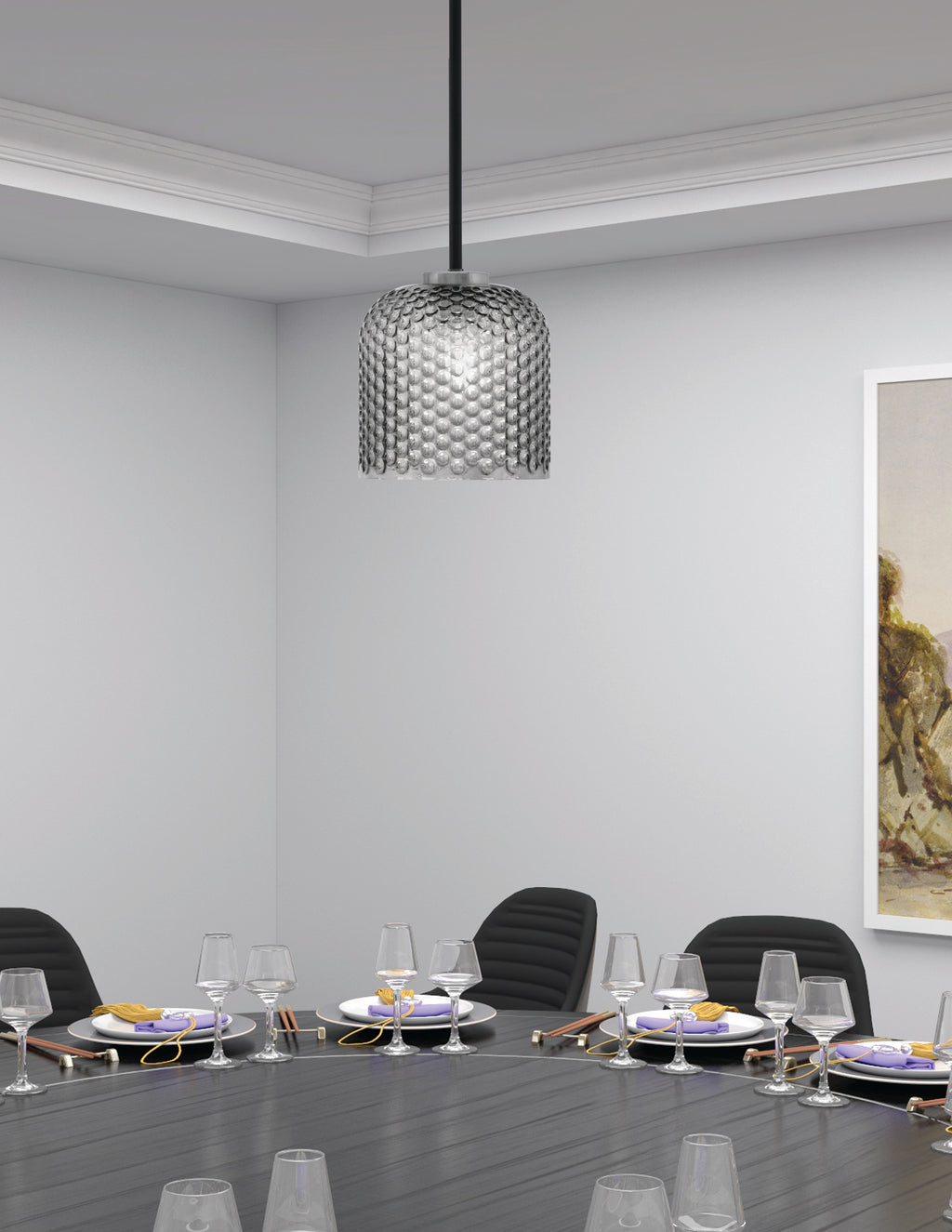 Sandia One Light Mini Pendant in Matte Black & Graphite with Smoke Textured Shade