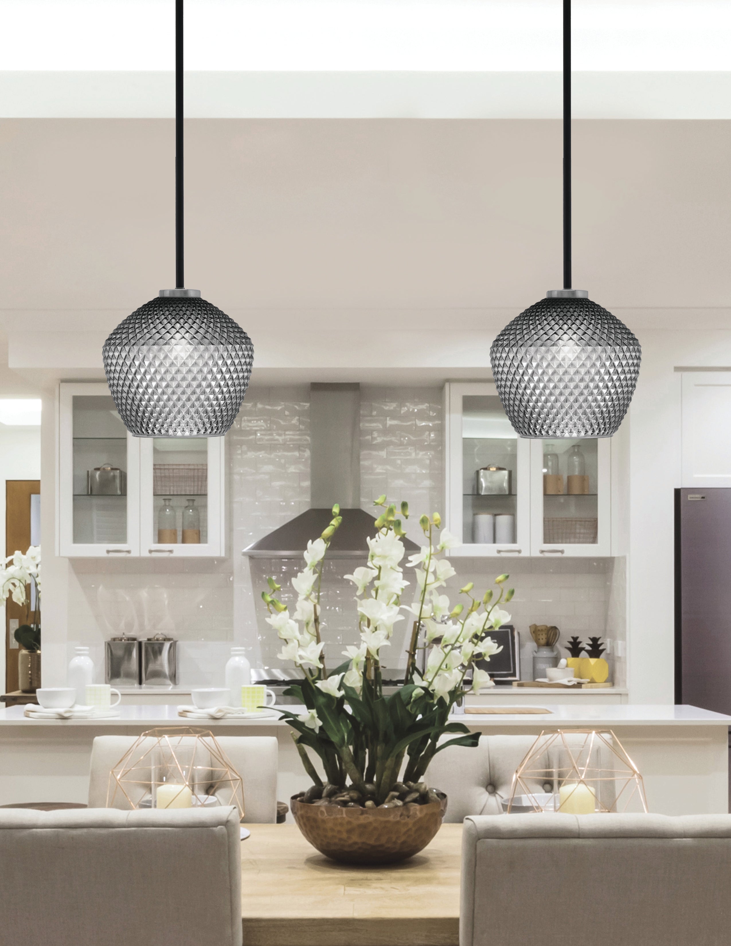 Sandia One Light Mini Pendant in Matte Black & Graphite with Smoke Textured Shade