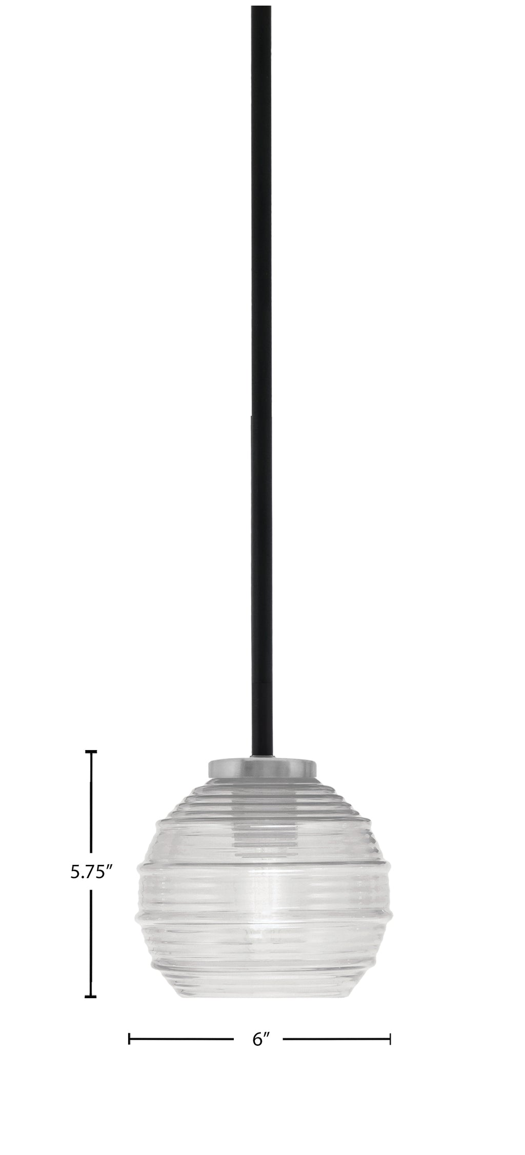 Sandia One Light Mini Pendant in Matte Black & Graphite with Clear Ribbed Shade