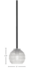 Sandia One Light Mini Pendant in Matte Black & Graphite with Clear Ribbed Shade