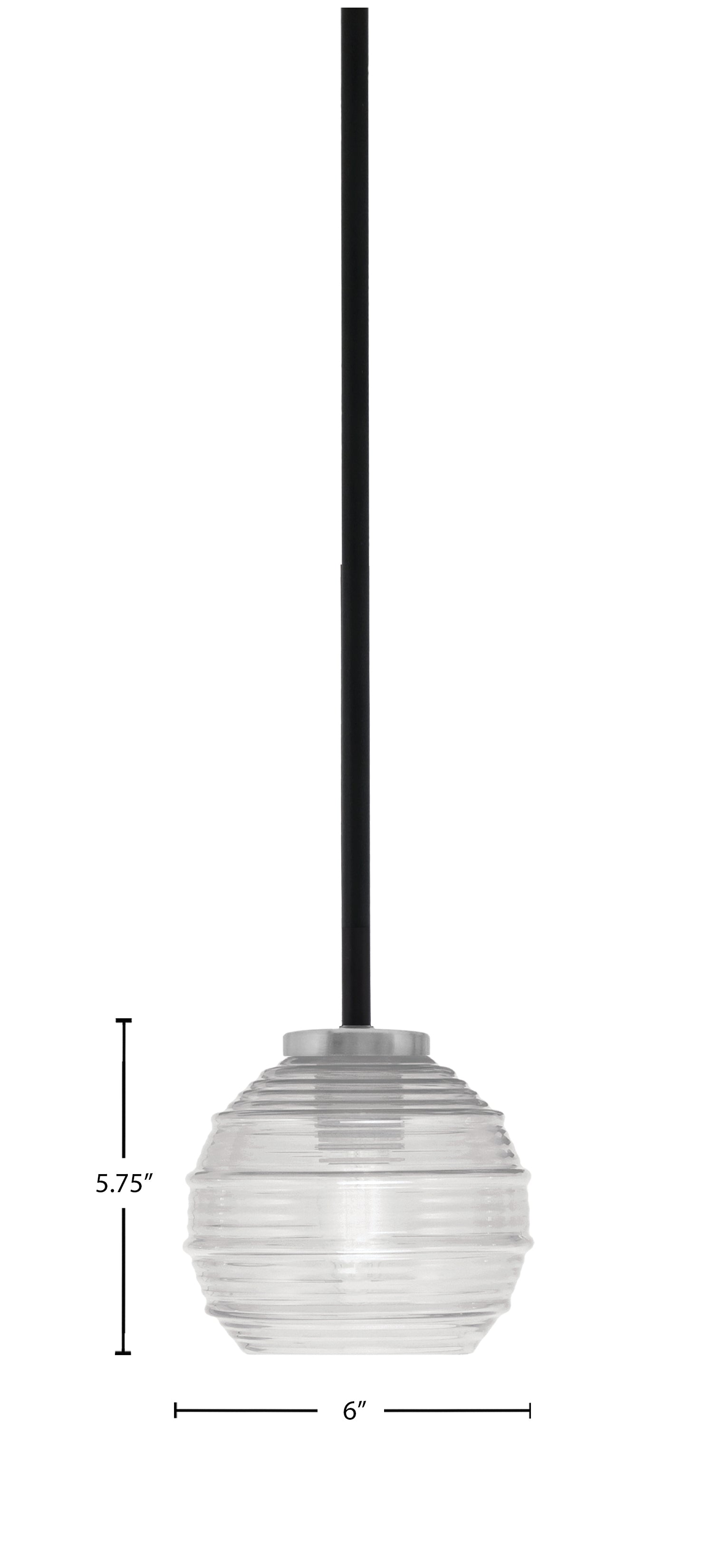 Sandia One Light Mini Pendant in Matte Black & Graphite with Clear Ribbed Shade