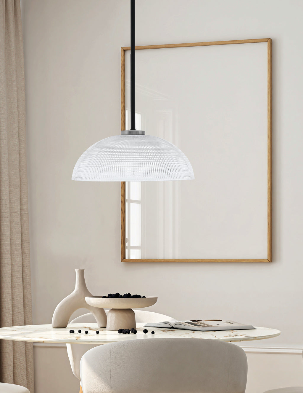 Sandia One Light Pendant in Matte Black & Graphite with Clear Ribbed Shade