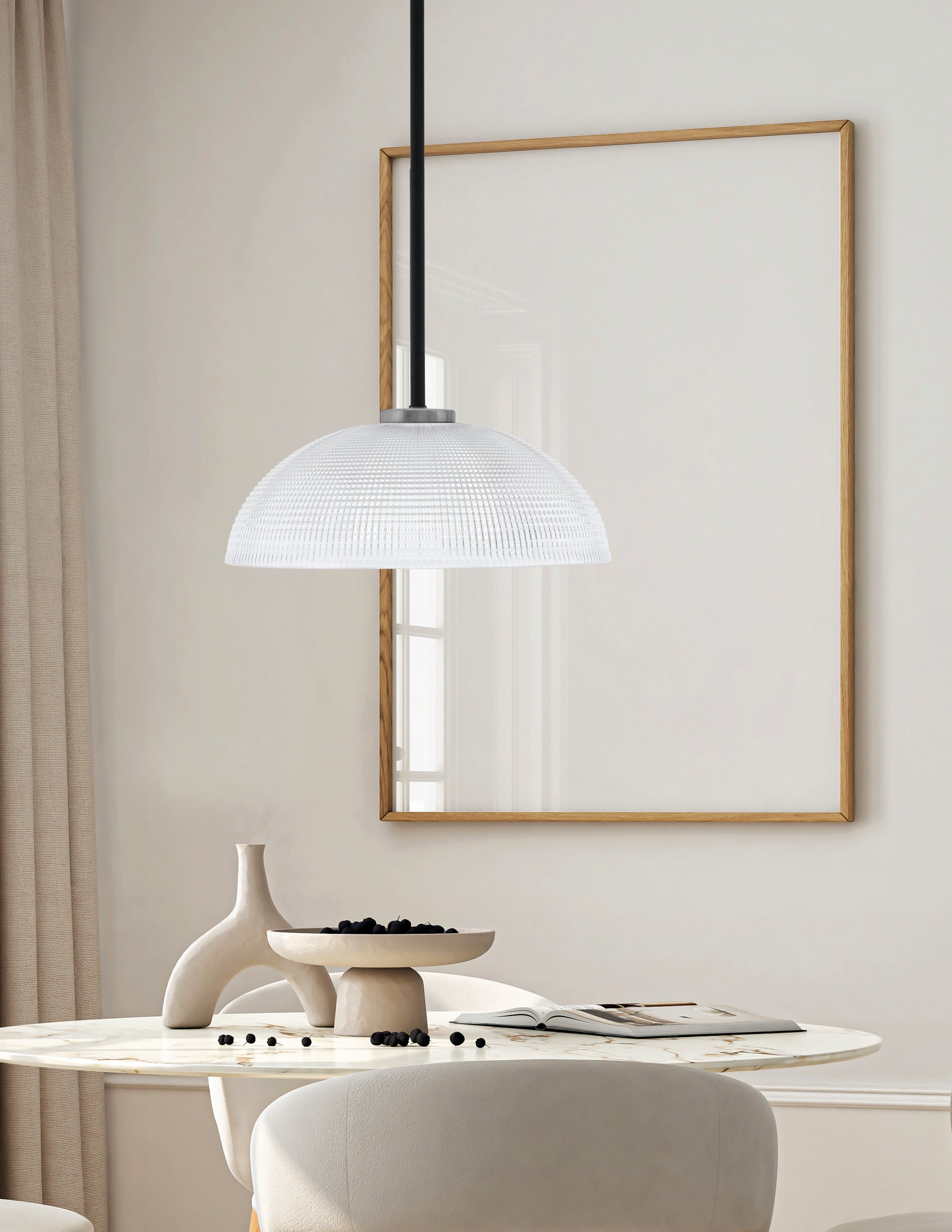 Sandia One Light Pendant in Matte Black & Graphite with Clear Ribbed Shade