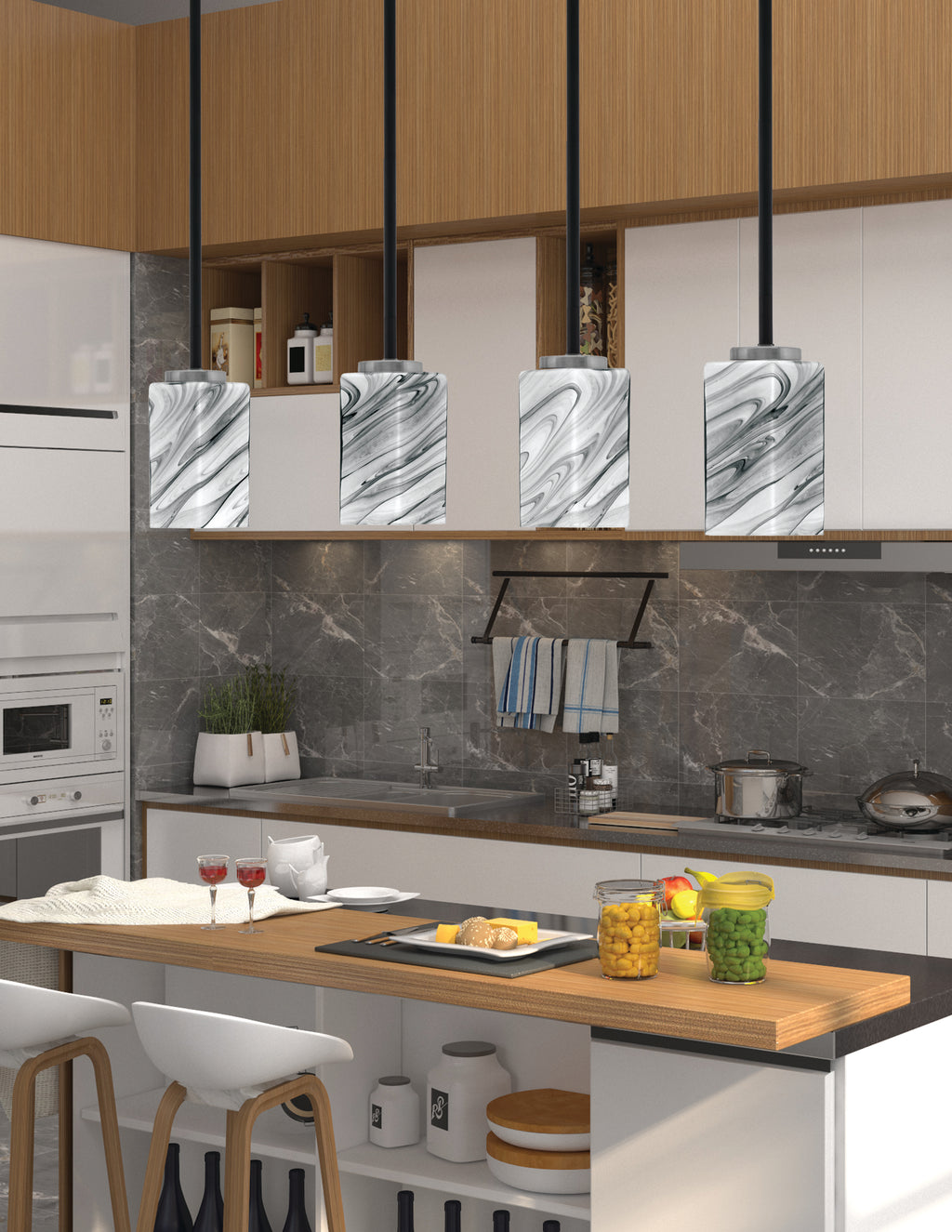 Sandia One Light Mini Pendant in Matte Black & Graphite with Onyx Swirl Shade