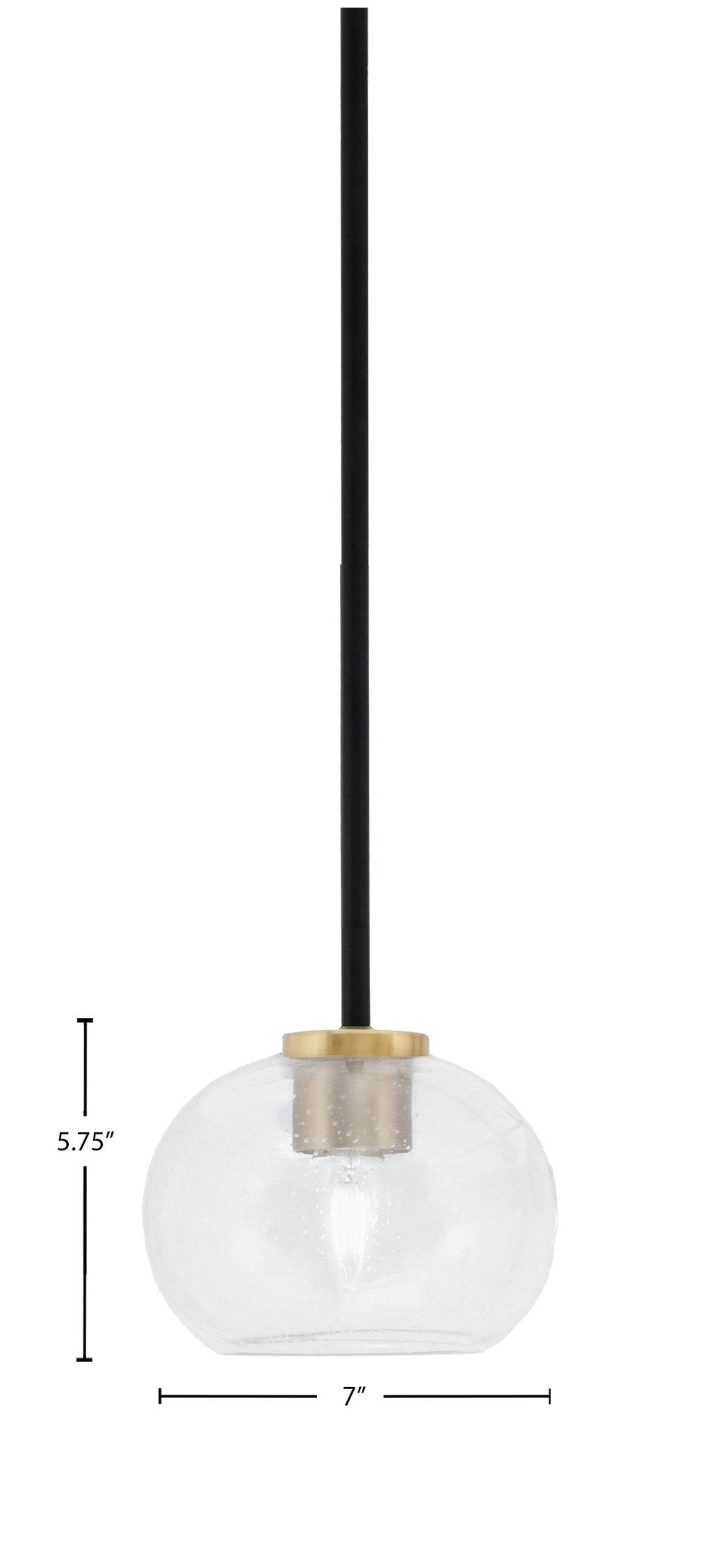 Sandia One Light Mini Pendant in Matte Black & New Age Brass with Clear Bubble Shade