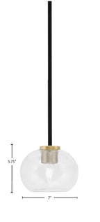 Sandia One Light Mini Pendant in Matte Black & New Age Brass with Clear Bubble Shade