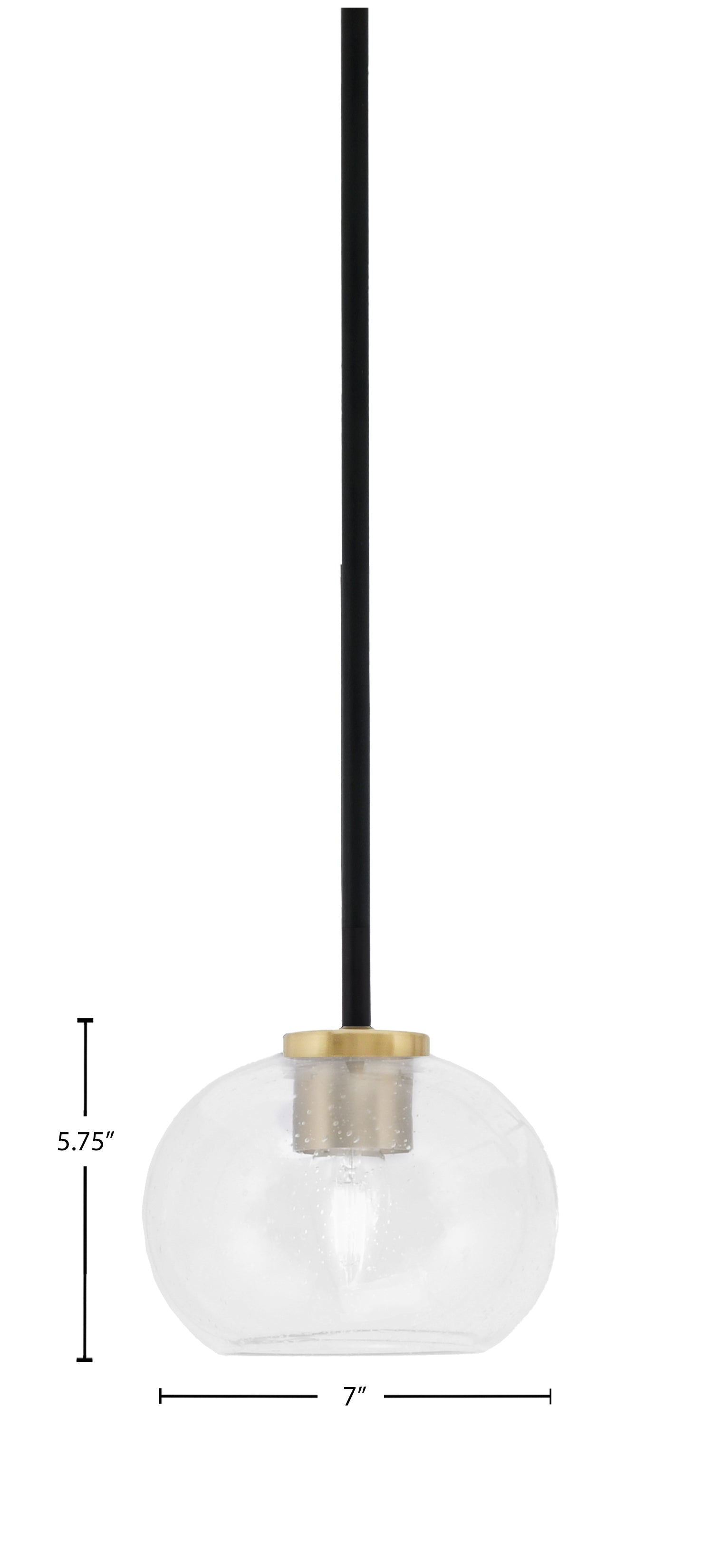 Sandia One Light Mini Pendant in Matte Black & New Age Brass with Clear Bubble Shade