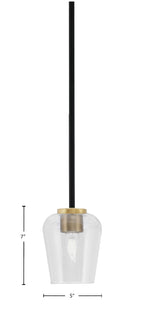 Sandia One Light Mini Pendant in Matte Black & New Age Brass with Clear Bubble Shade