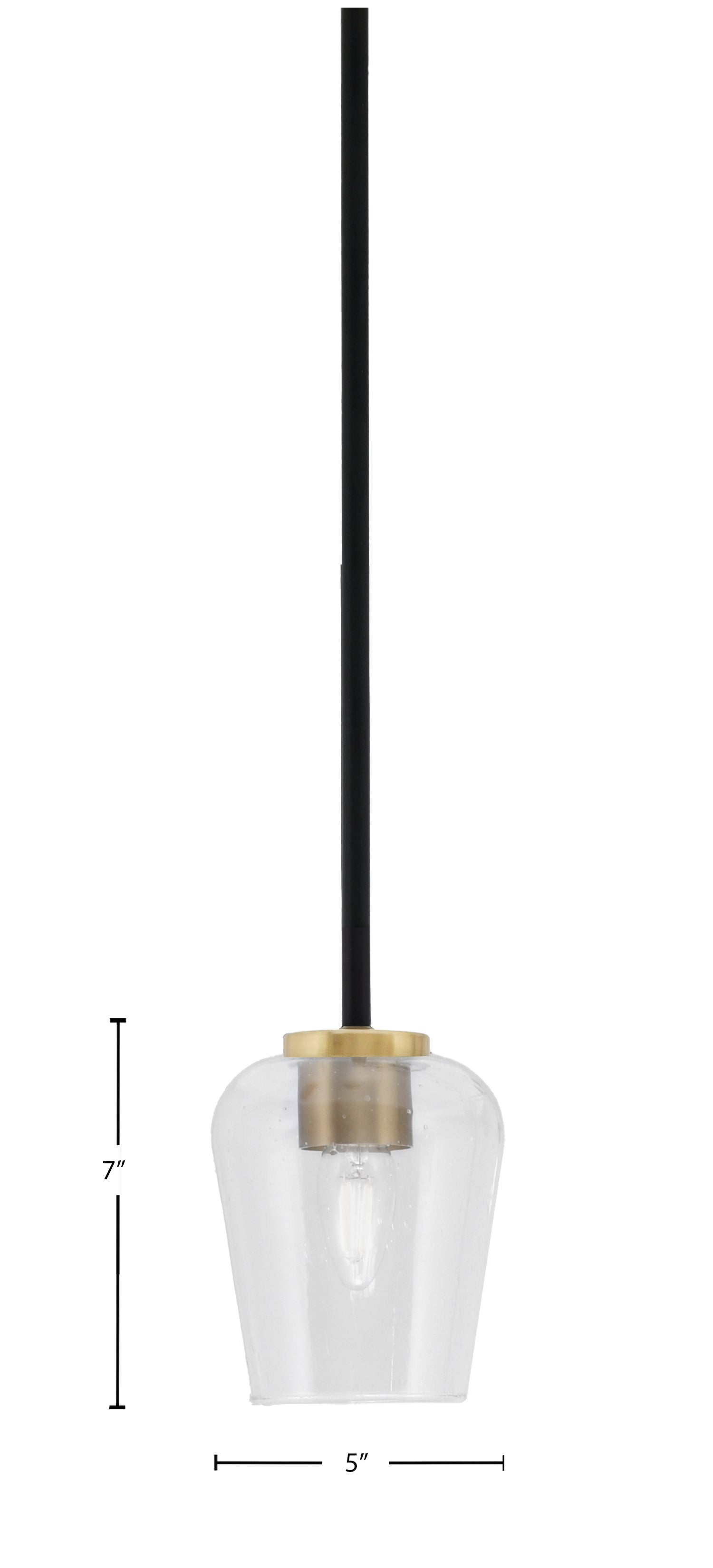 Sandia One Light Mini Pendant in Matte Black & New Age Brass with Clear Bubble Shade
