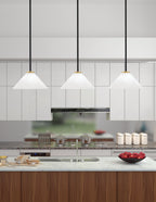 Sandia One Light Mini Pendant in Matte Black & New Age Brass with White Marble Shade