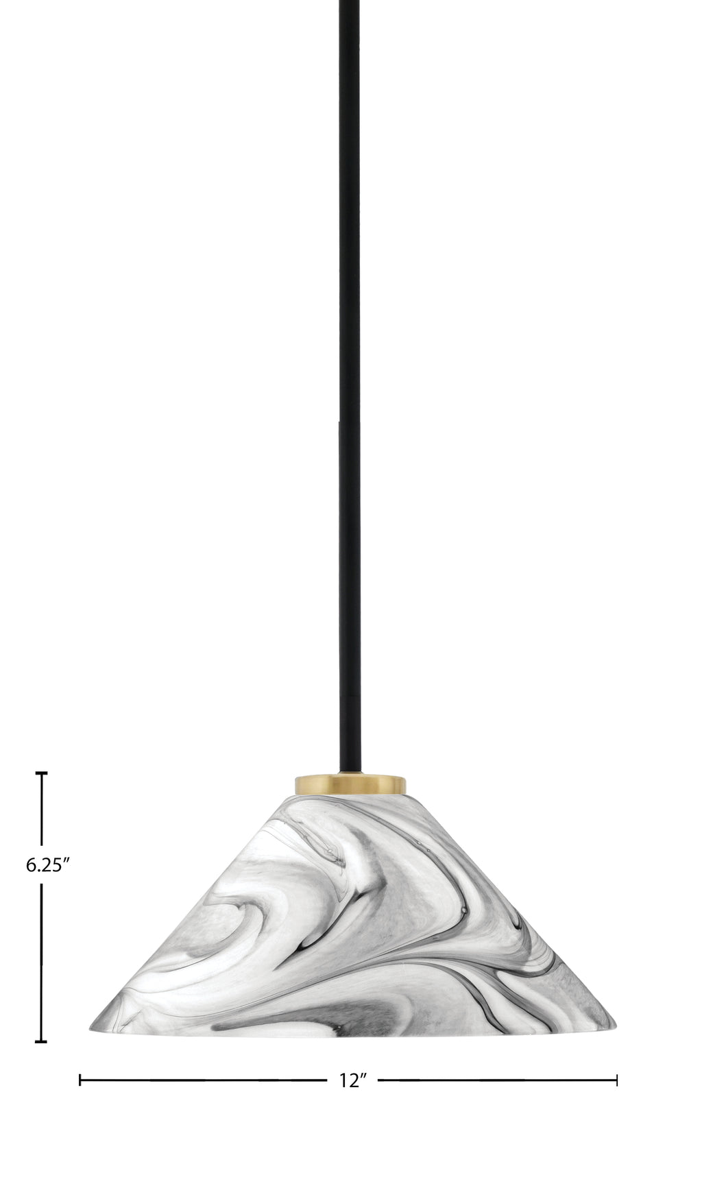 Sandia One Light Mini Pendant in Matte Black & New Age Brass with Onyx Swirl Shade