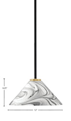 Sandia One Light Mini Pendant in Matte Black & New Age Brass with Onyx Swirl Shade