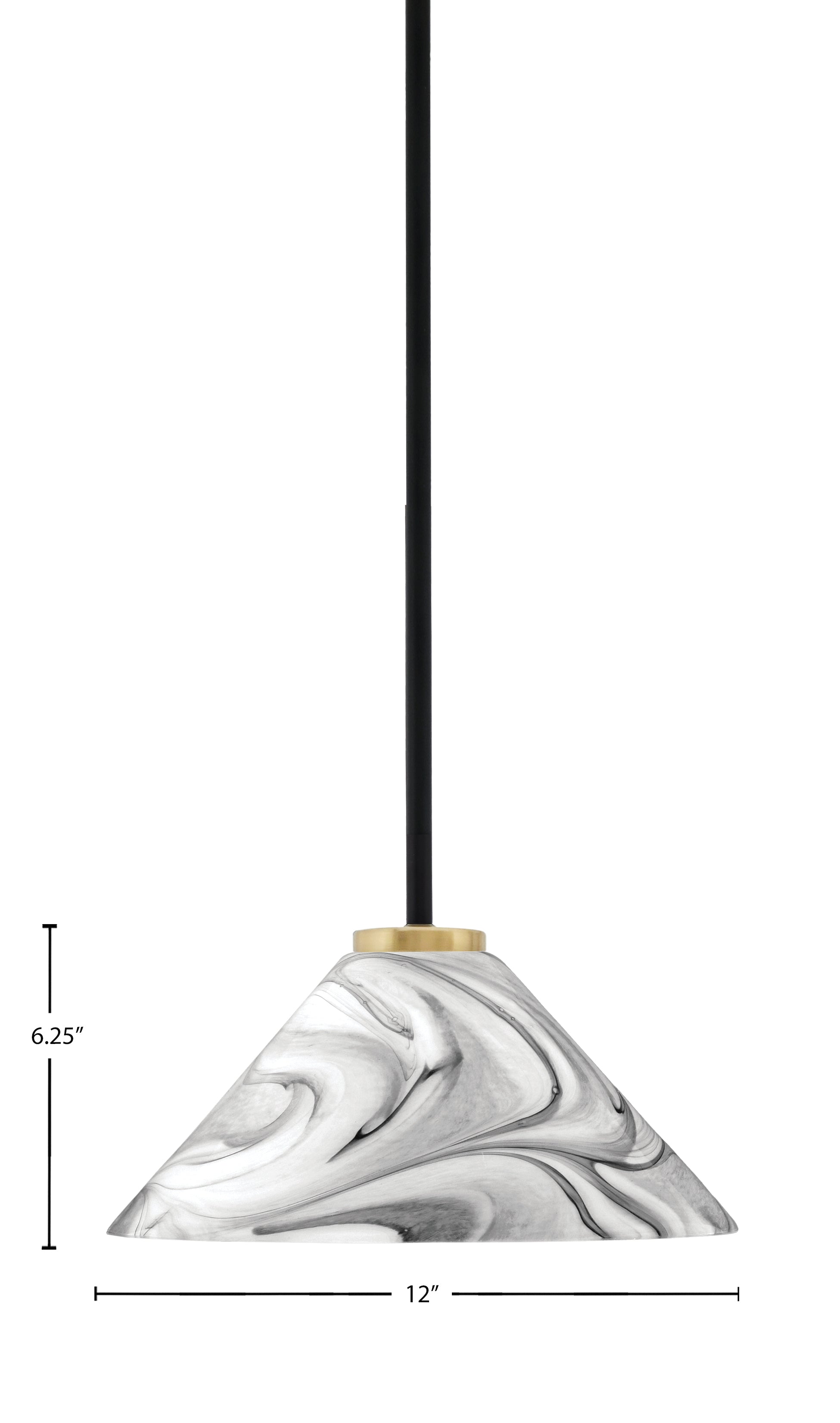 Sandia One Light Mini Pendant in Matte Black & New Age Brass with Onyx Swirl Shade