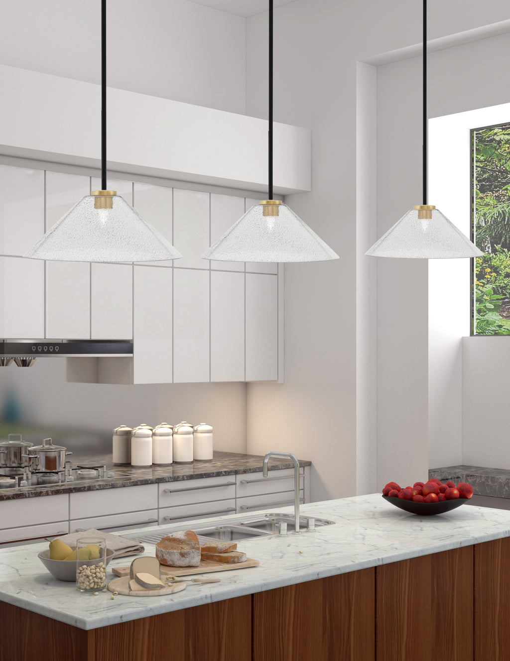 Sandia One Light Pendant in Matte Black & New Age Brass with Smoke Bubble Shade