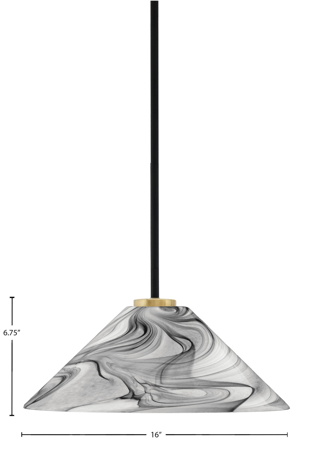 Sandia One Light Pendant in Matte Black & New Age Brass with Onyx Swirl Shade