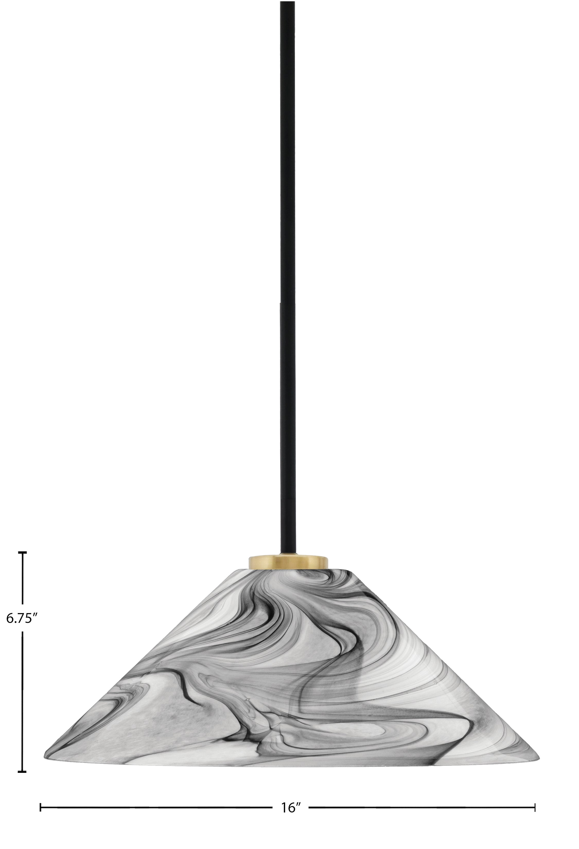 Sandia One Light Pendant in Matte Black & New Age Brass with Onyx Swirl Shade