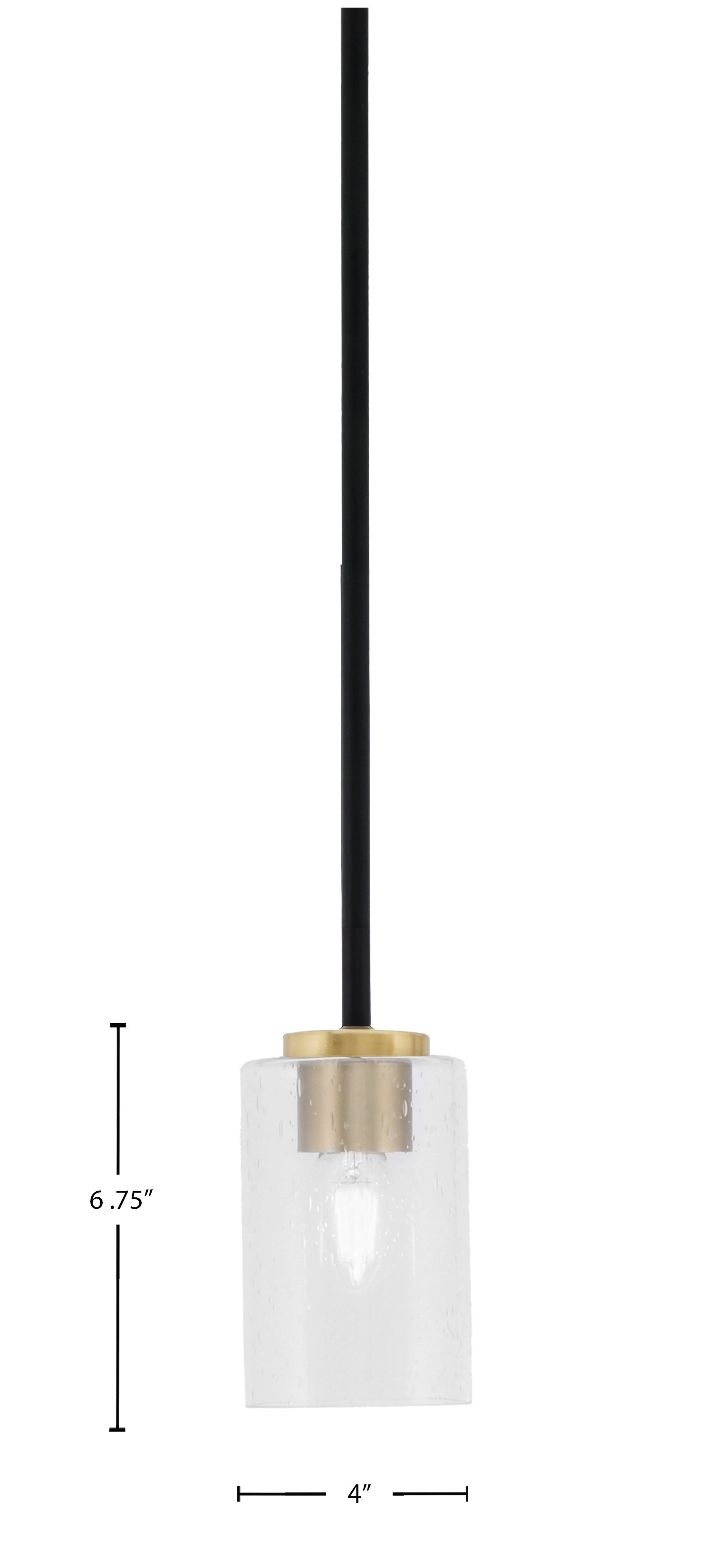 Sandia One Light Mini Pendant in Matte Black & New Age Brass with Clear Bubble Shade