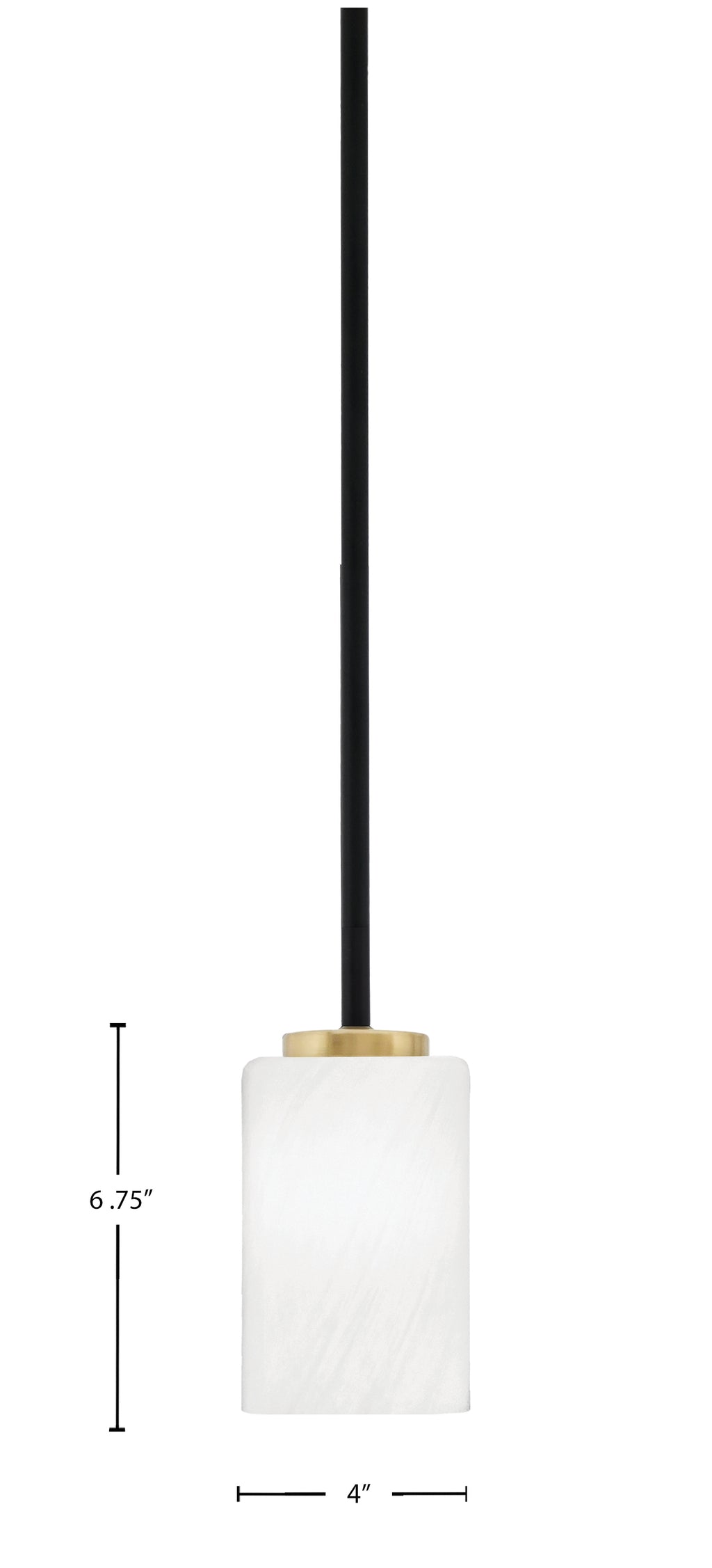 Sandia One Light Mini Pendant in Matte Black & New Age Brass with White Marble Shade