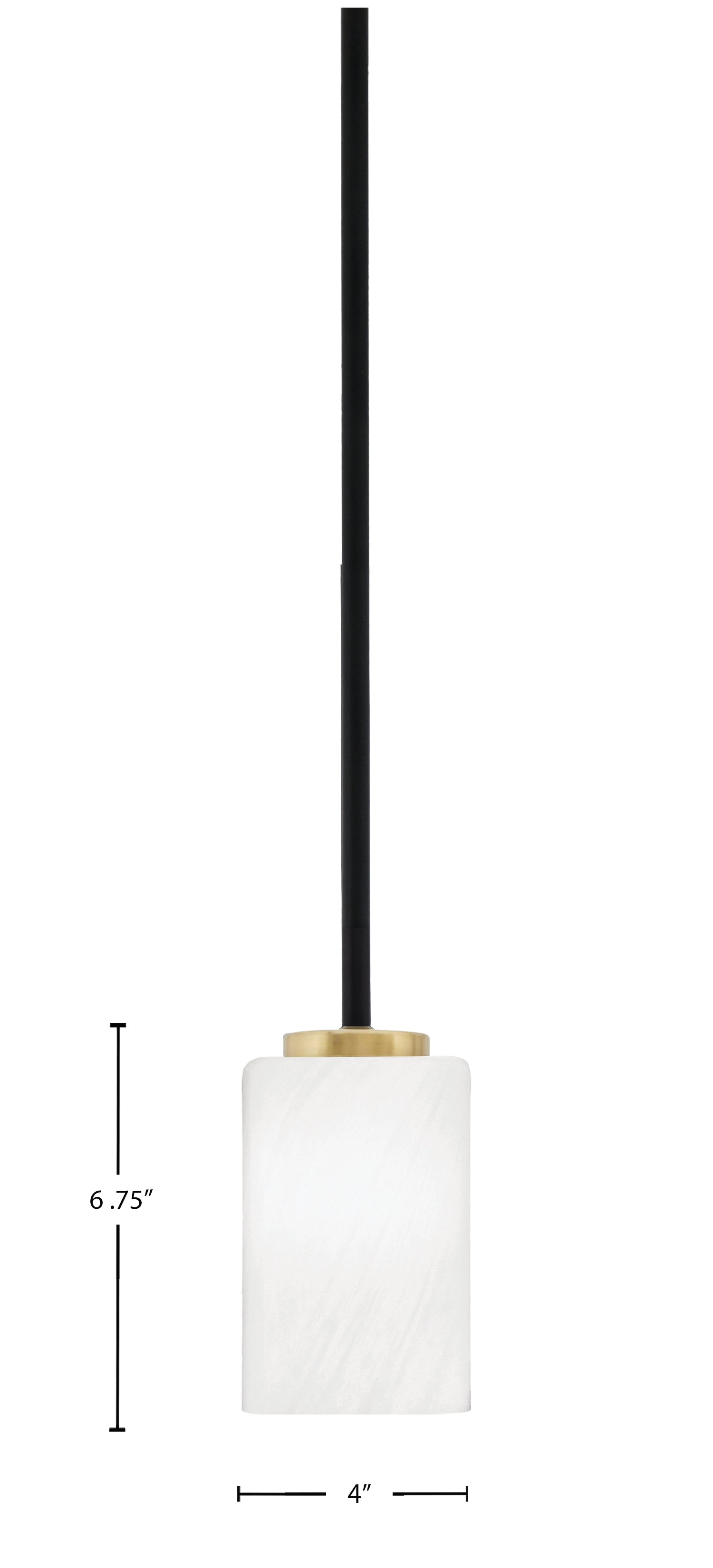 Sandia One Light Mini Pendant in Matte Black & New Age Brass with White Marble Shade