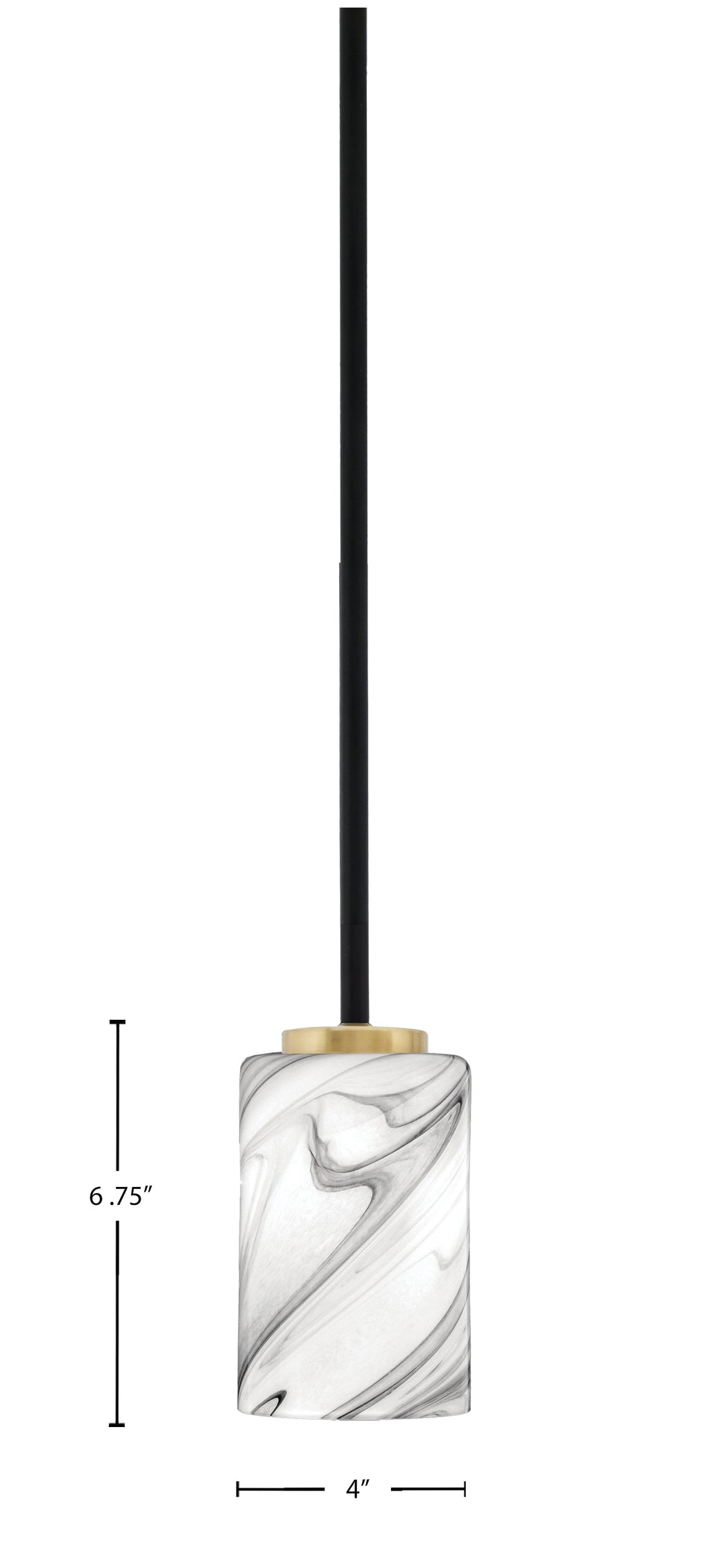 Sandia One Light Mini Pendant in Matte Black & New Age Brass with Onyx Swirl Shade