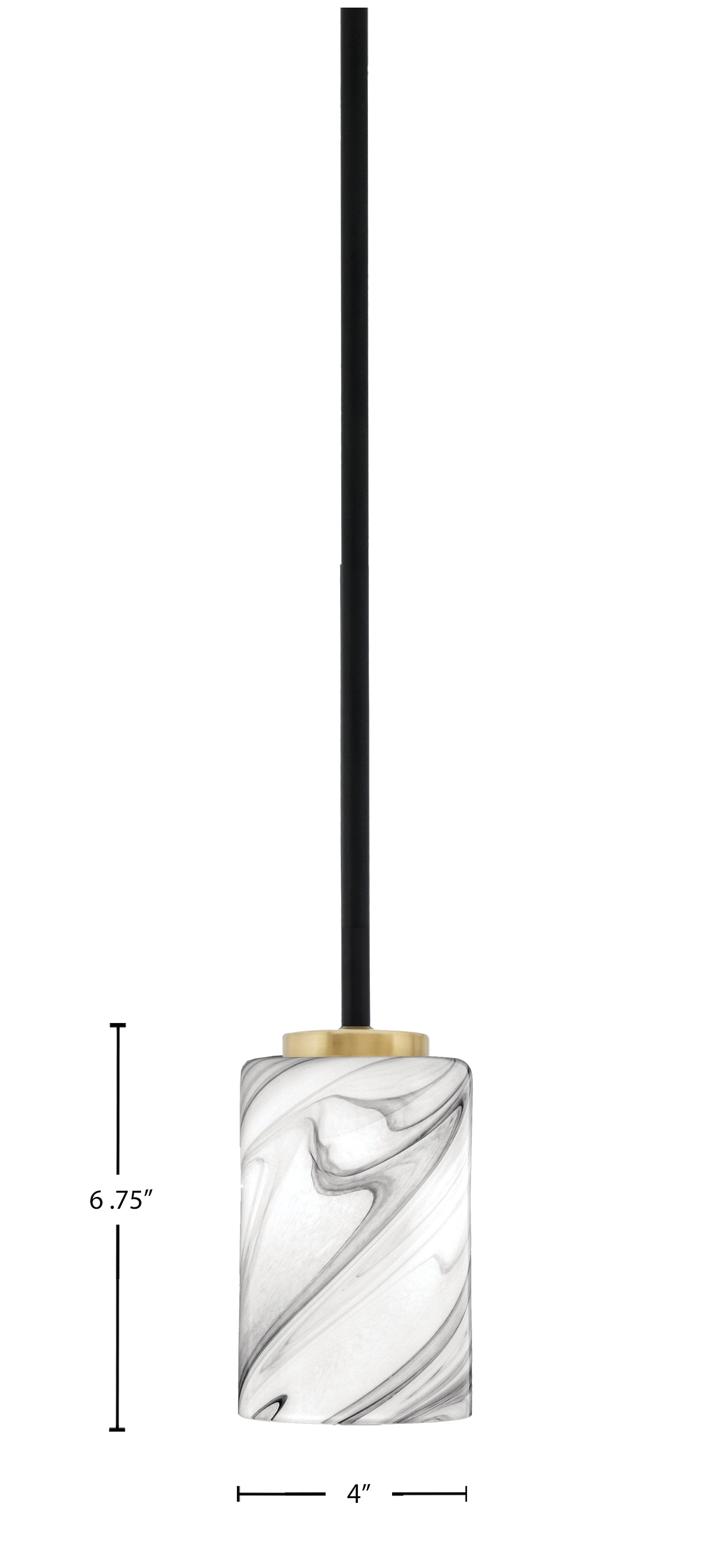 Sandia One Light Mini Pendant in Matte Black & New Age Brass with Onyx Swirl Shade