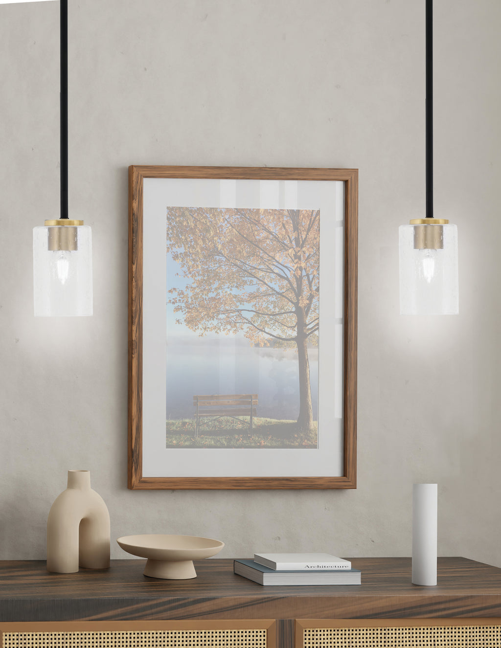 Sandia One Light Mini Pendant in Matte Black & New Age Brass with Clear Bubble Shade