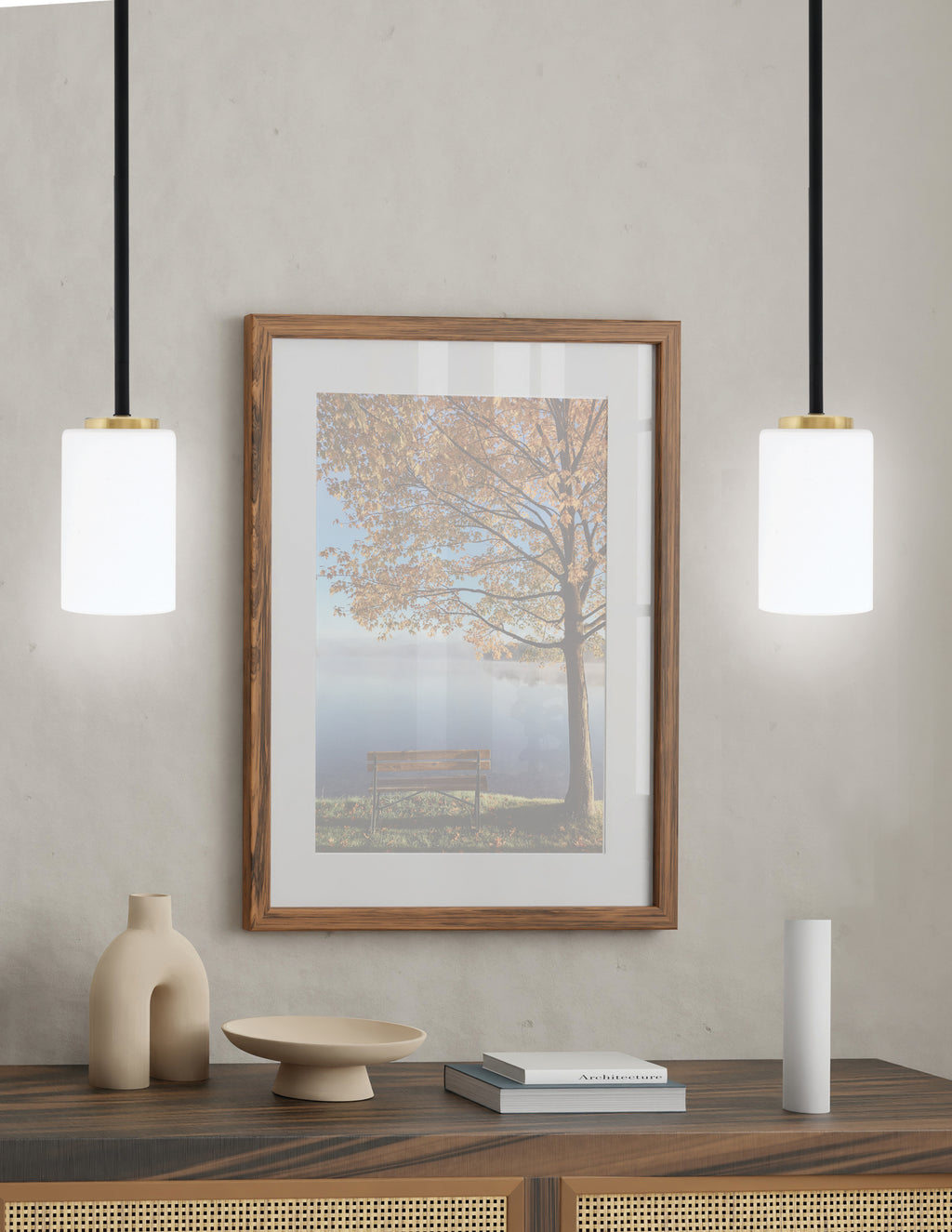 Sandia One Light Mini Pendant in Matte Black & New Age Brass with White Muslin Shade