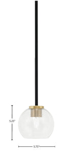 Sandia One Light Mini Pendant in Matte Black & New Age Brass with Clear Bubble Shade