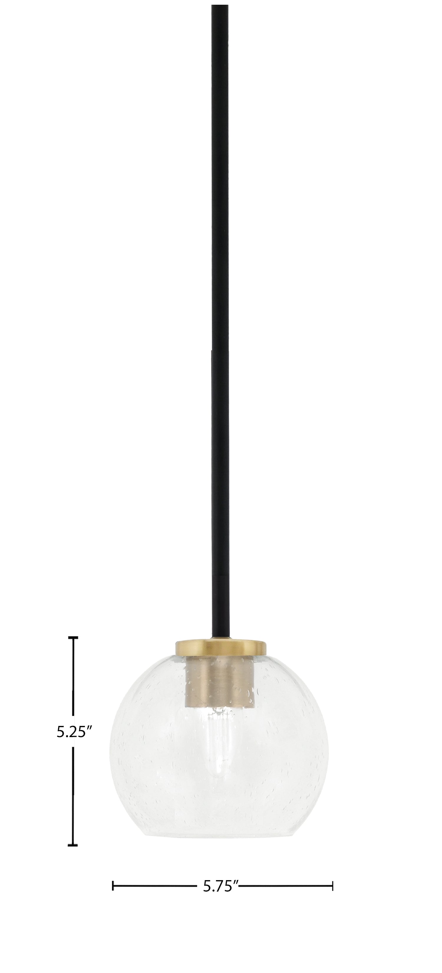 Sandia One Light Mini Pendant in Matte Black & New Age Brass with Clear Bubble Shade