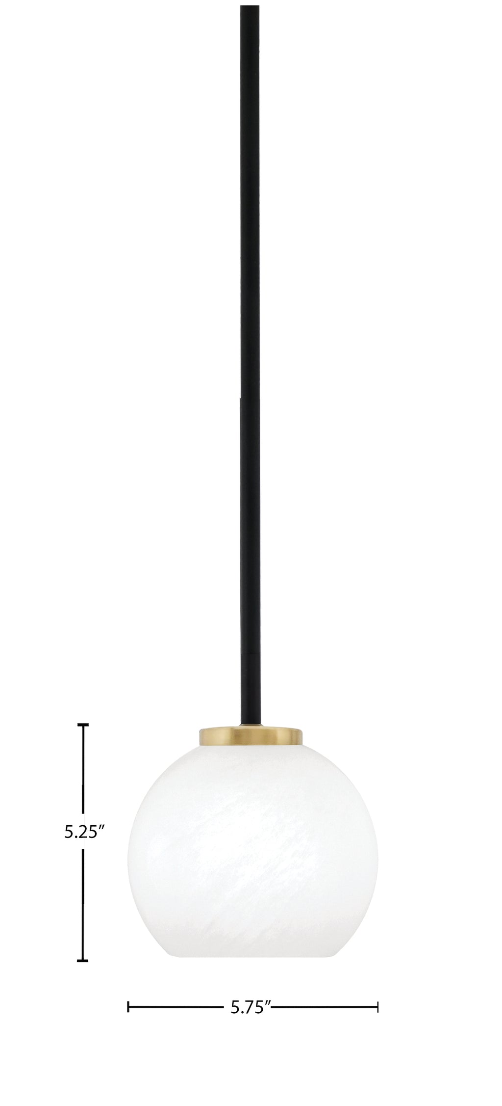 Sandia One Light Mini Pendant in Matte Black & New Age Brass with White Marble Shade