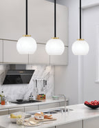 Sandia One Light Mini Pendant in Matte Black & New Age Brass with White Marble Shade