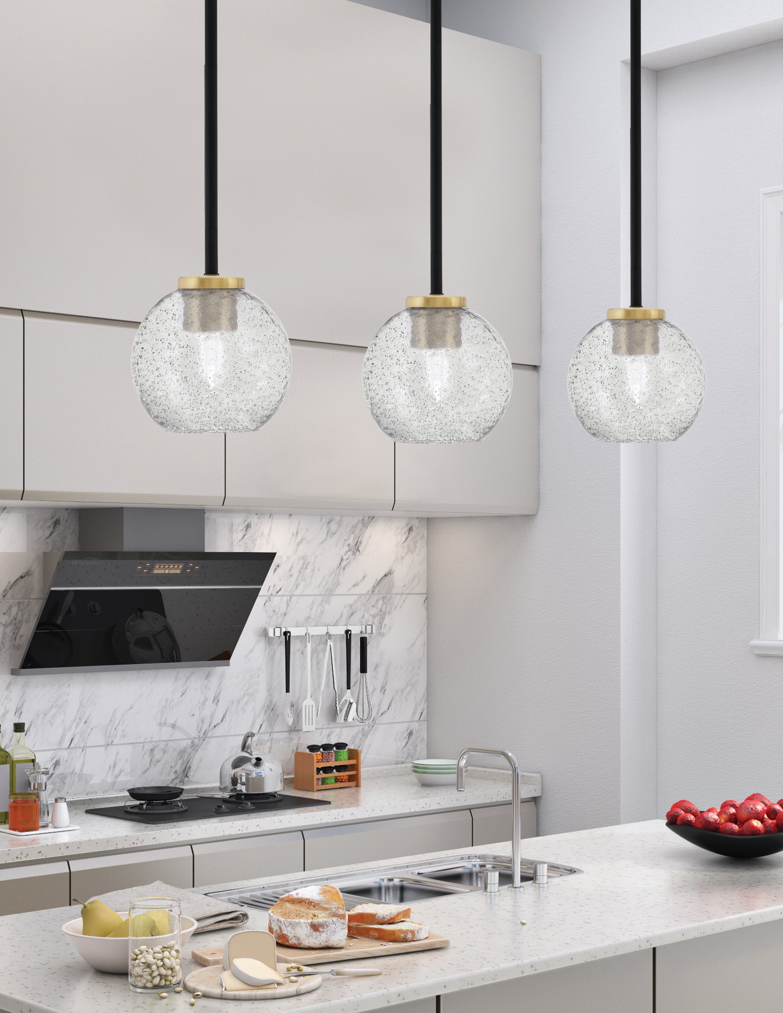 Sandia One Light Mini Pendant in Matte Black & New Age Brass with Smoke Bubble Shade