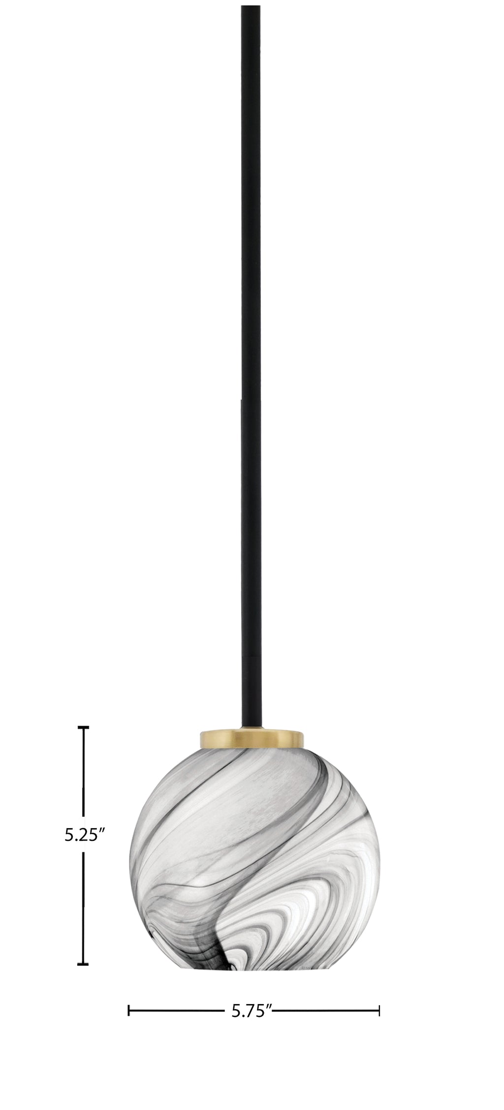 Sandia One Light Mini Pendant in Matte Black & New Age Brass with Onyx Swirl Shade