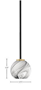 Sandia One Light Mini Pendant in Matte Black & New Age Brass with Onyx Swirl Shade