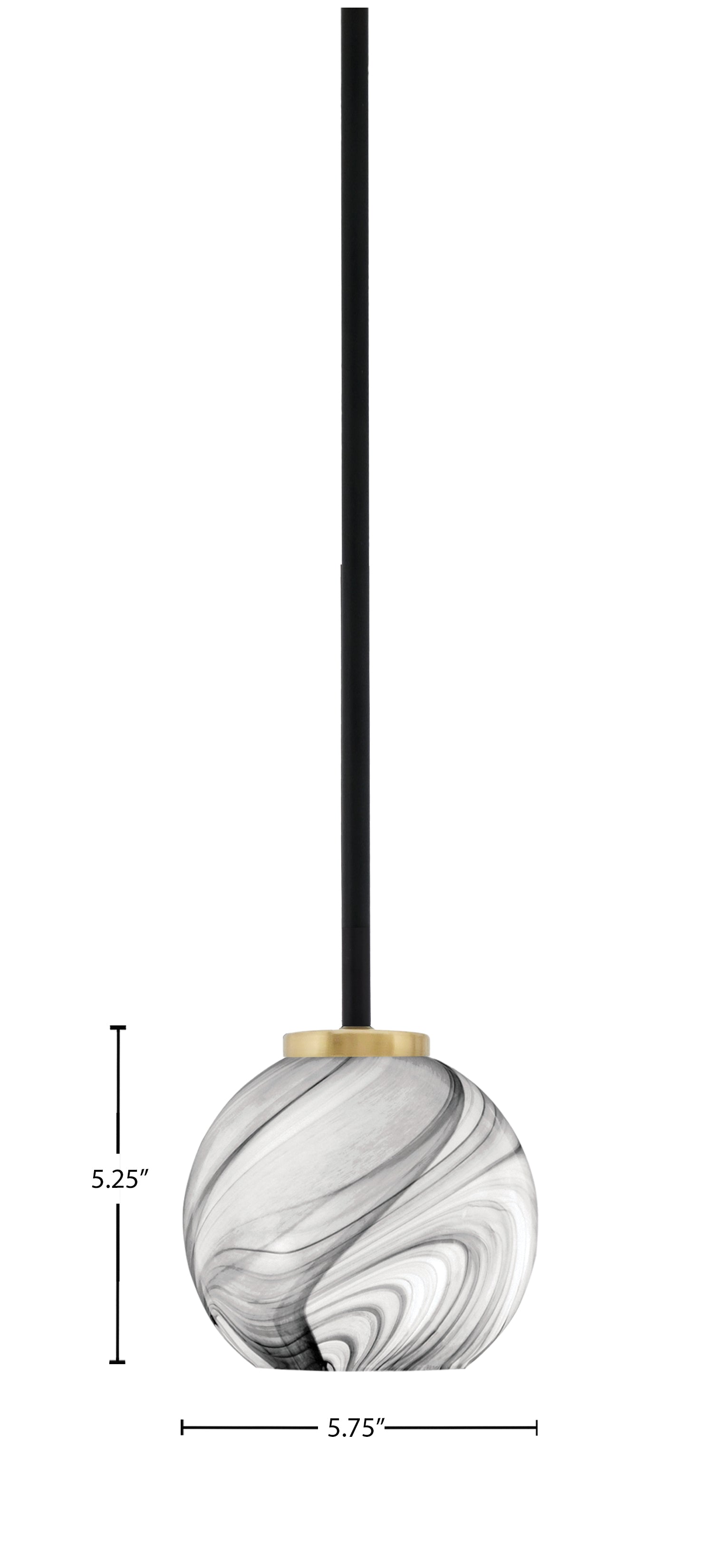 Sandia One Light Mini Pendant in Matte Black & New Age Brass with Onyx Swirl Shade
