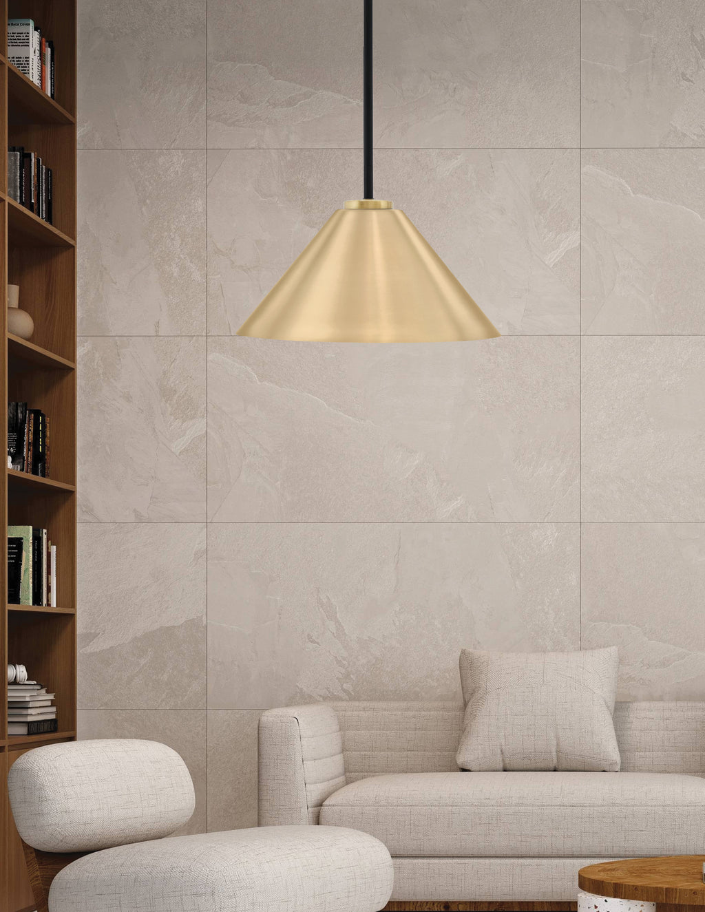 Sandia One Light Pendant in Matte Black & New Age Brass with New Age Brass Metal Shade Shade