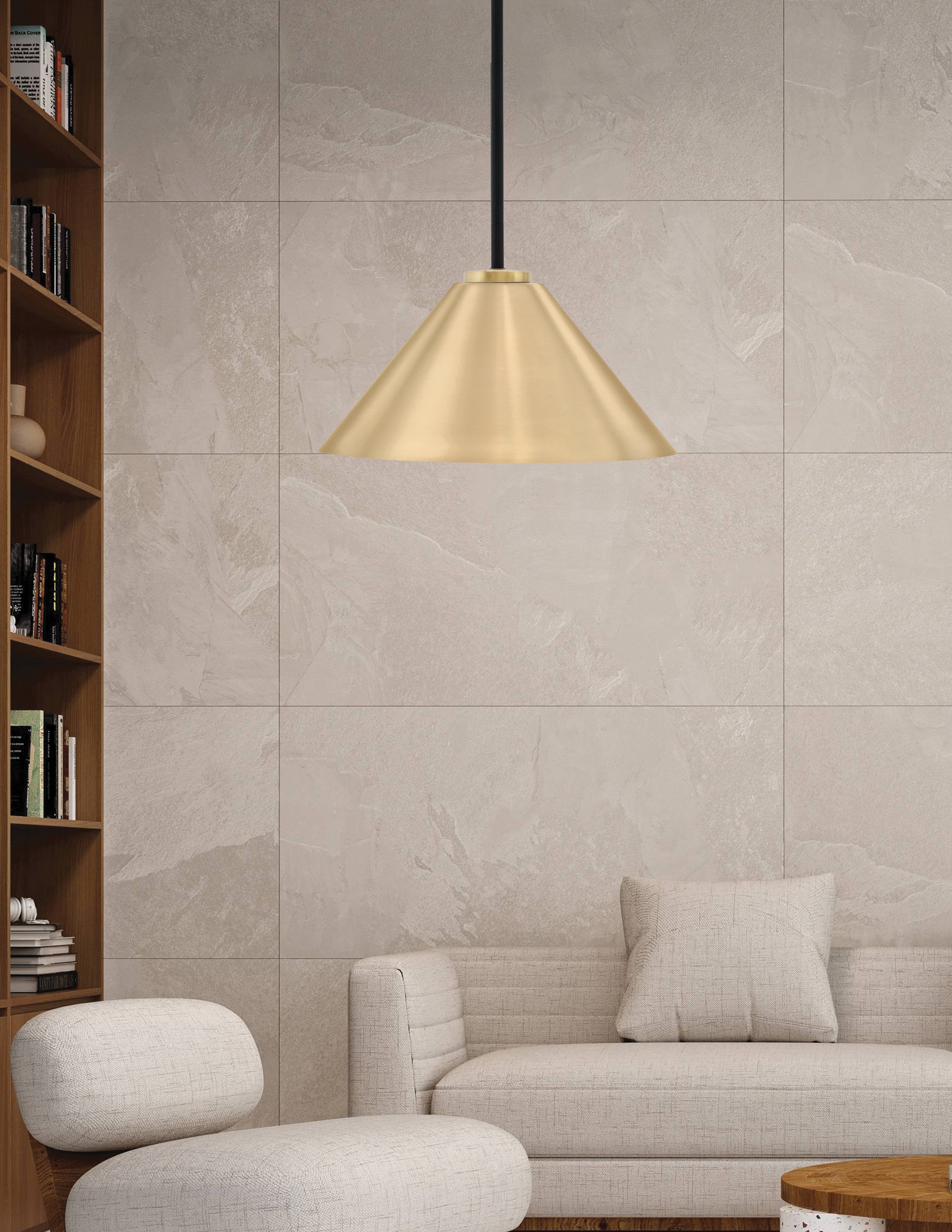 Sandia One Light Pendant in Matte Black & New Age Brass with New Age Brass Metal Shade Shade