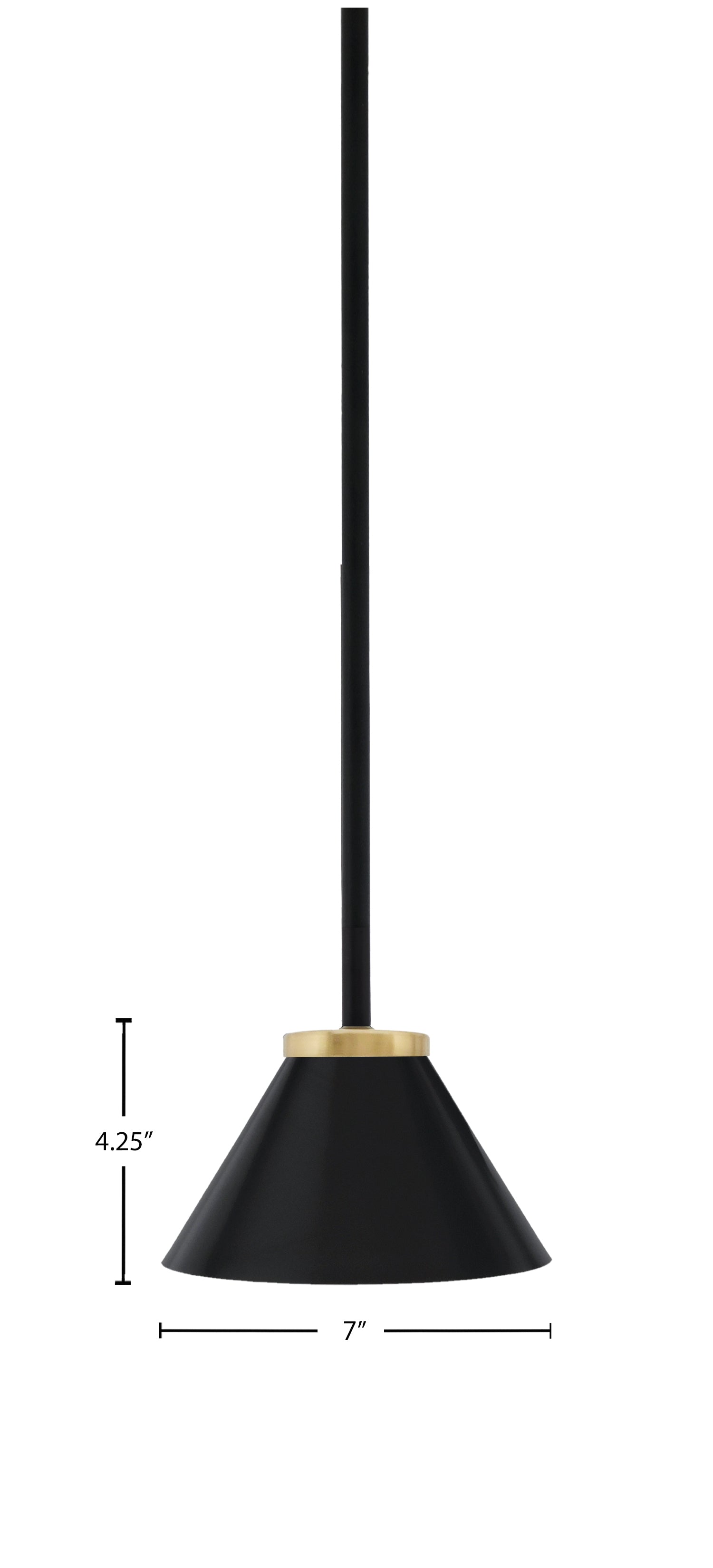Sandia One Light Mini Pendant in Matte Black & New Age Brass with Matte Black Metal Shade Shade