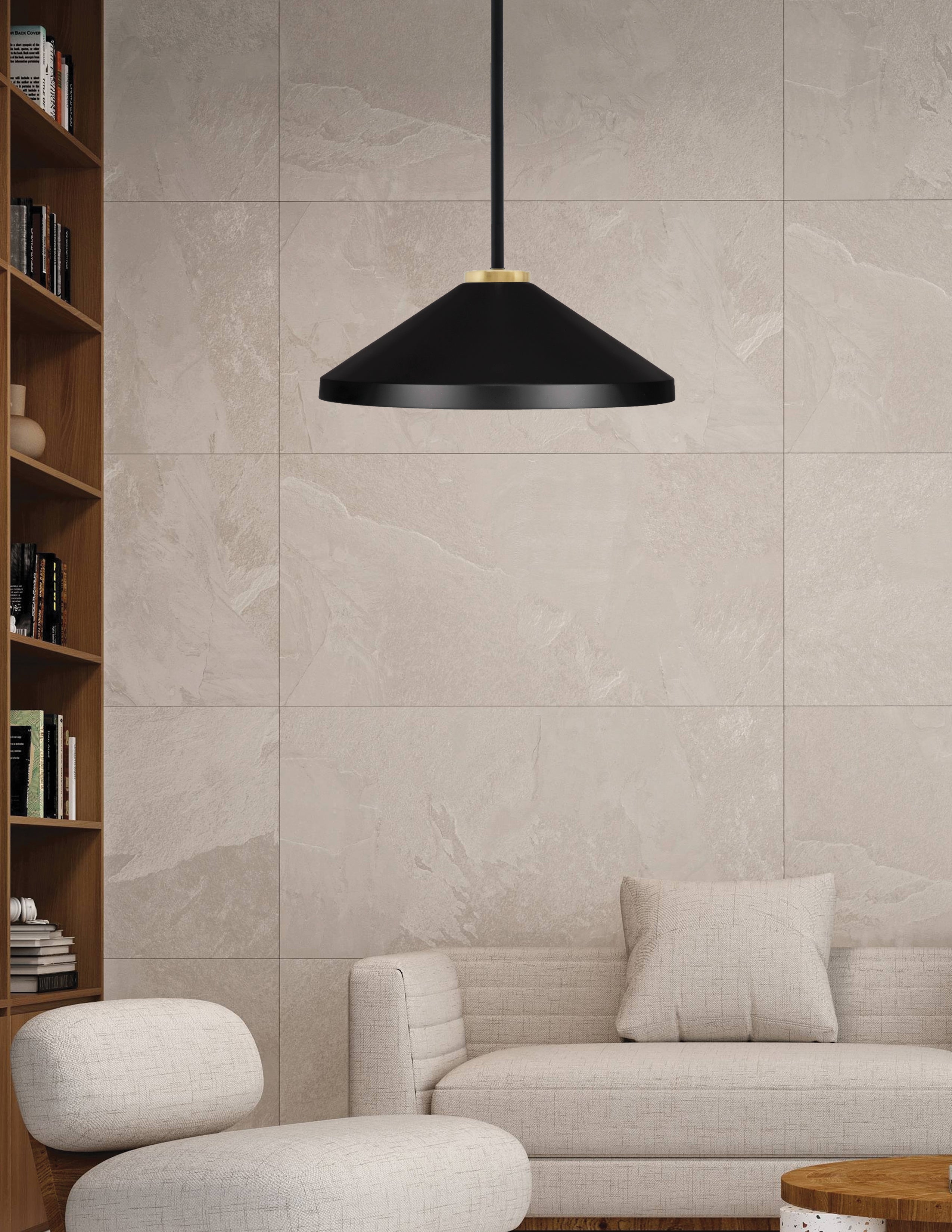Sandia One Light Pendant in Matte Black & New Age Brass with Matte Black Metal Shade Shade